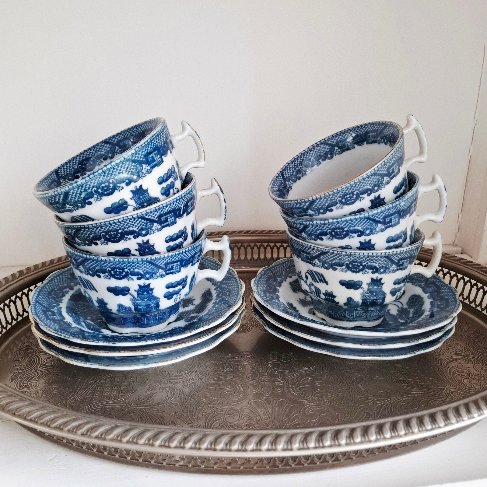 Blue Willow, 6 (thee) kop en schotels, Ophalen of Verzenden
