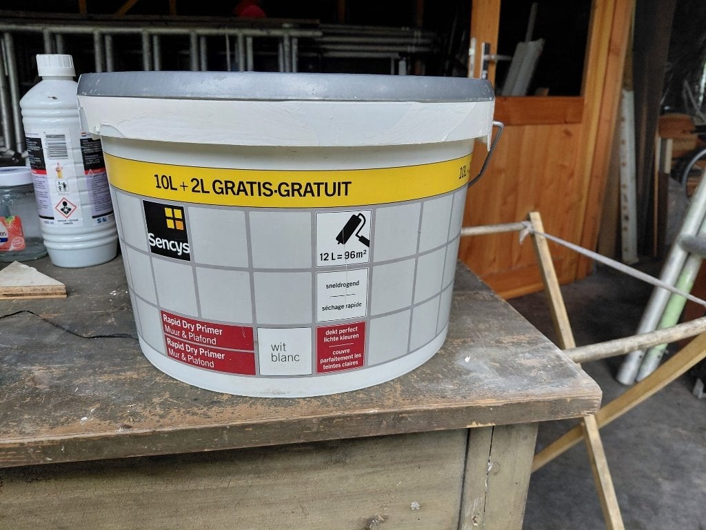 primer 10L + muurverf wit ca 5L, Ophalen, Wit, 10 tot 15 liter, Verf