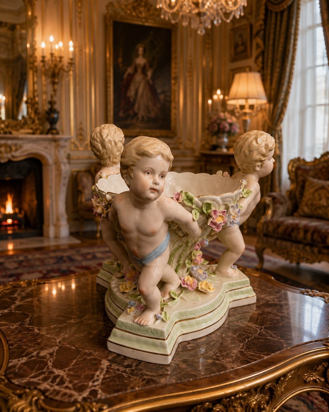 Antieke Porseleinen Schaaltje met Putti, gesigneerd R.B., Ophalen of Verzenden