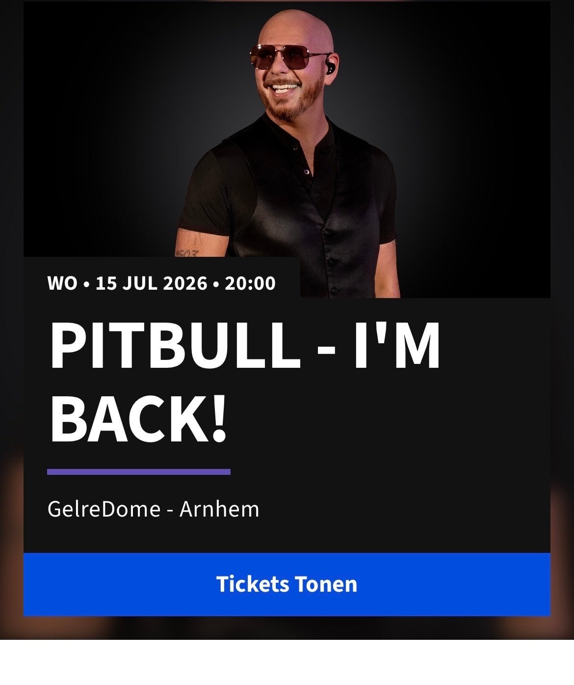 Pitbull concert ticket 15 juli (twv €100), Tickets en Kaartjes, Eén persoon, Juli