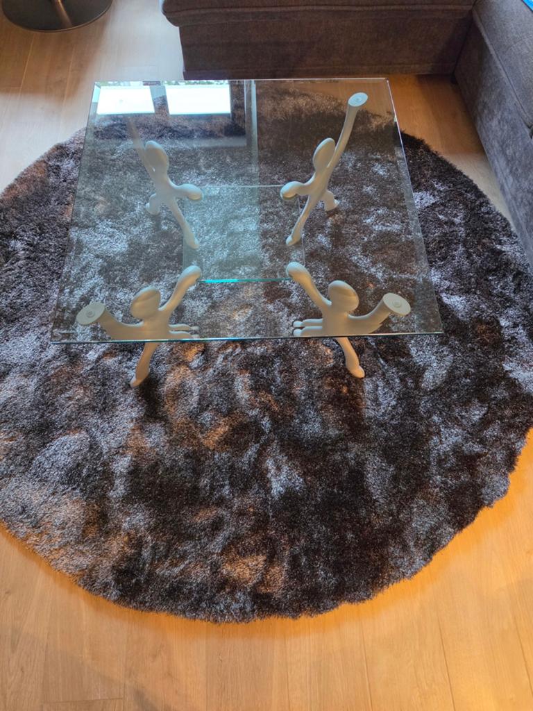 Vintage Keith Haring stijl salontafel met glazen blad, Vintage, Pop-art, Keith Haring stijl, Gebruikt, 50 tot 100 cm, Vierkant