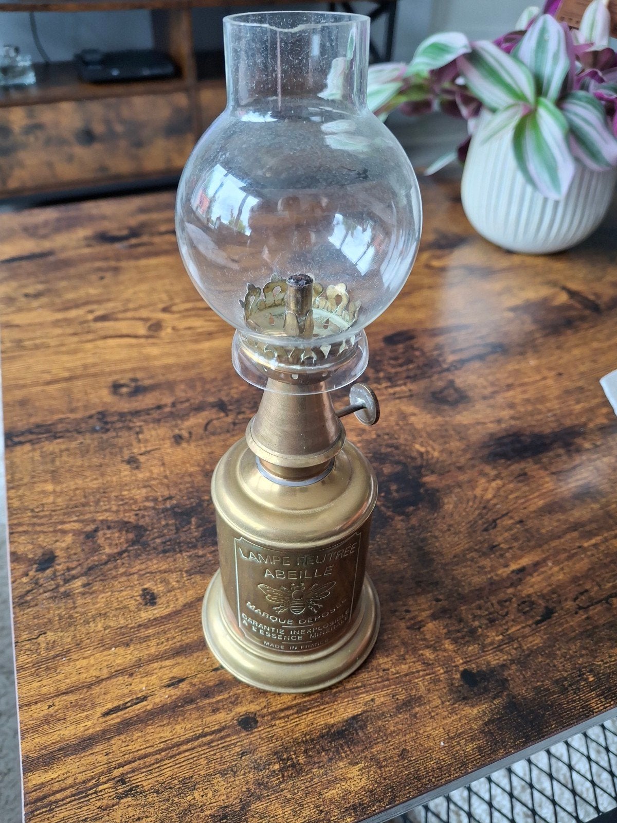 Antieke Messing Olielamp - Lampe Feutrée Abeille, Antiek en Kunst, Ophalen of Verzenden