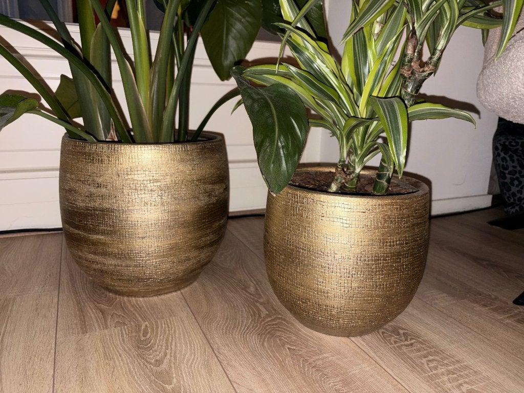 Gouden bloempotten, Kunststof, Rond, Nieuw, Binnen