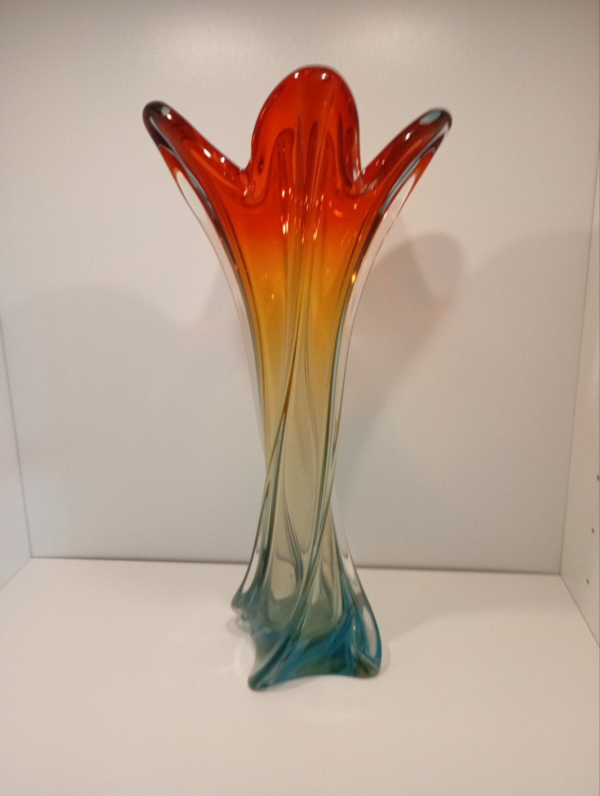 Grote Murano Vaas - Oranje, Geel en Blauw Glas, Antiek en Kunst, Ophalen of Verzenden