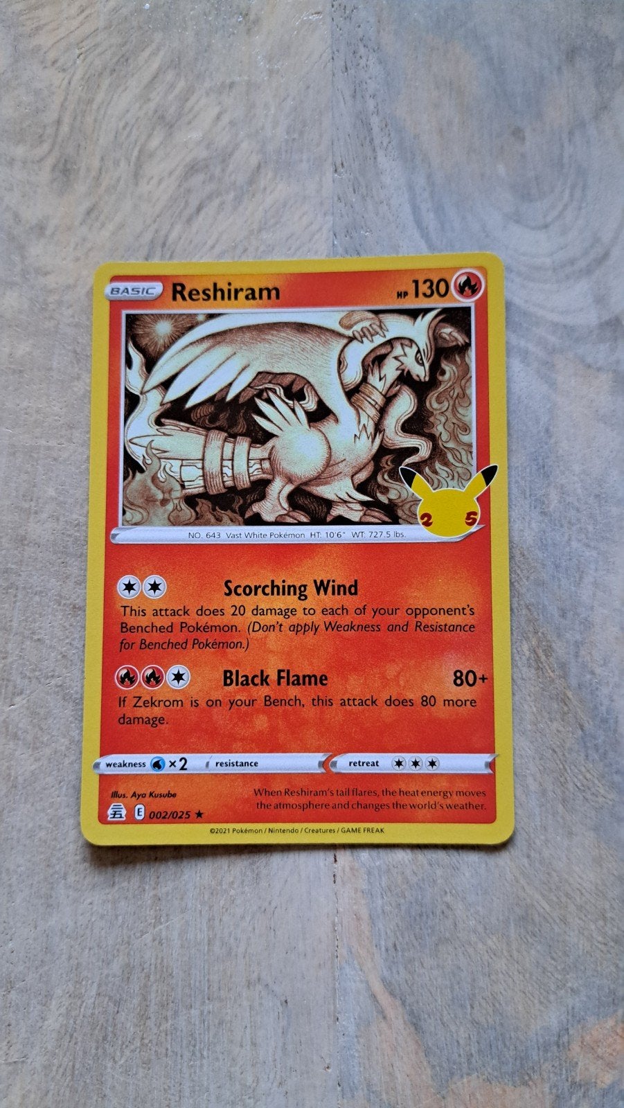 Reshiram 002/025 Pokémon Celebrations Kaart, Ophalen of Verzenden, Zo goed als nieuw, Losse kaart, Foil