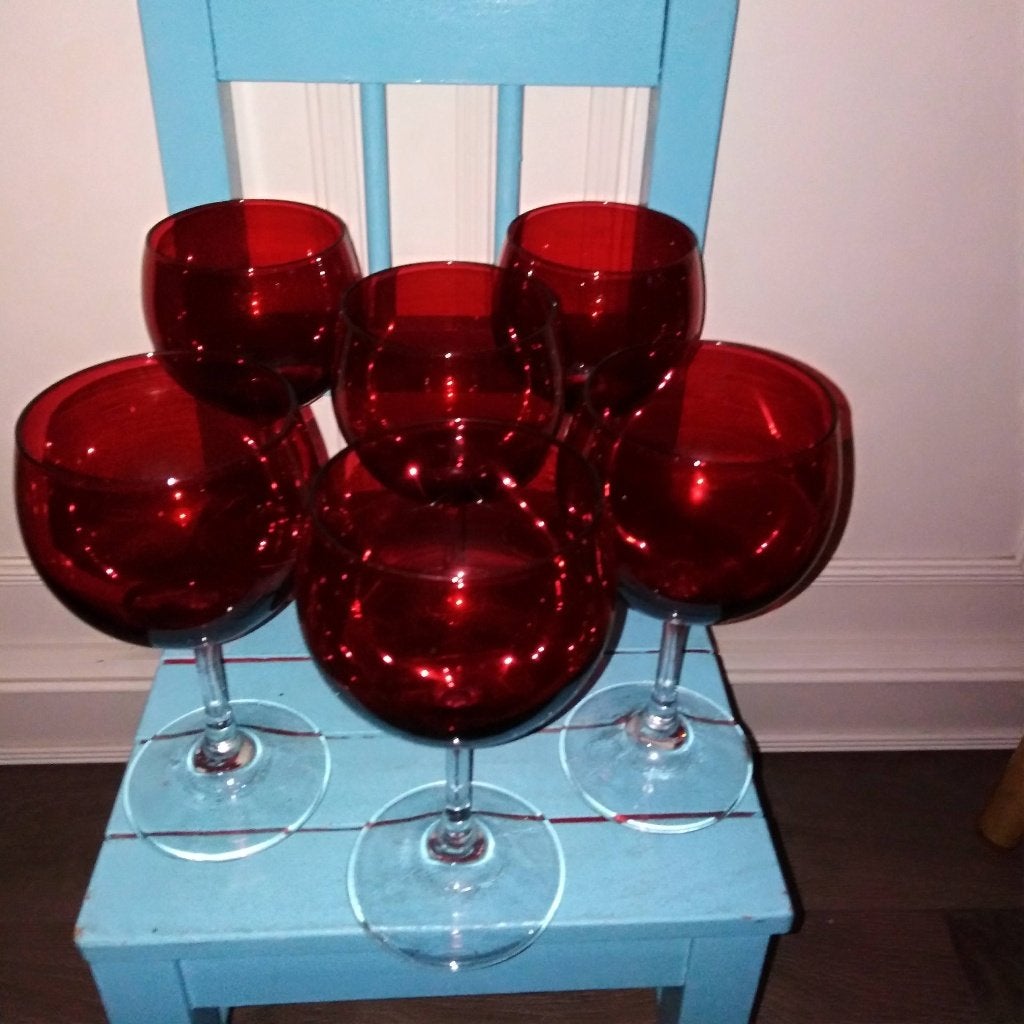 Ballonwijnglazen robijnrood 6 stuks "Portugal", Ophalen, Glas of Glazen, Gebruikt, Glas