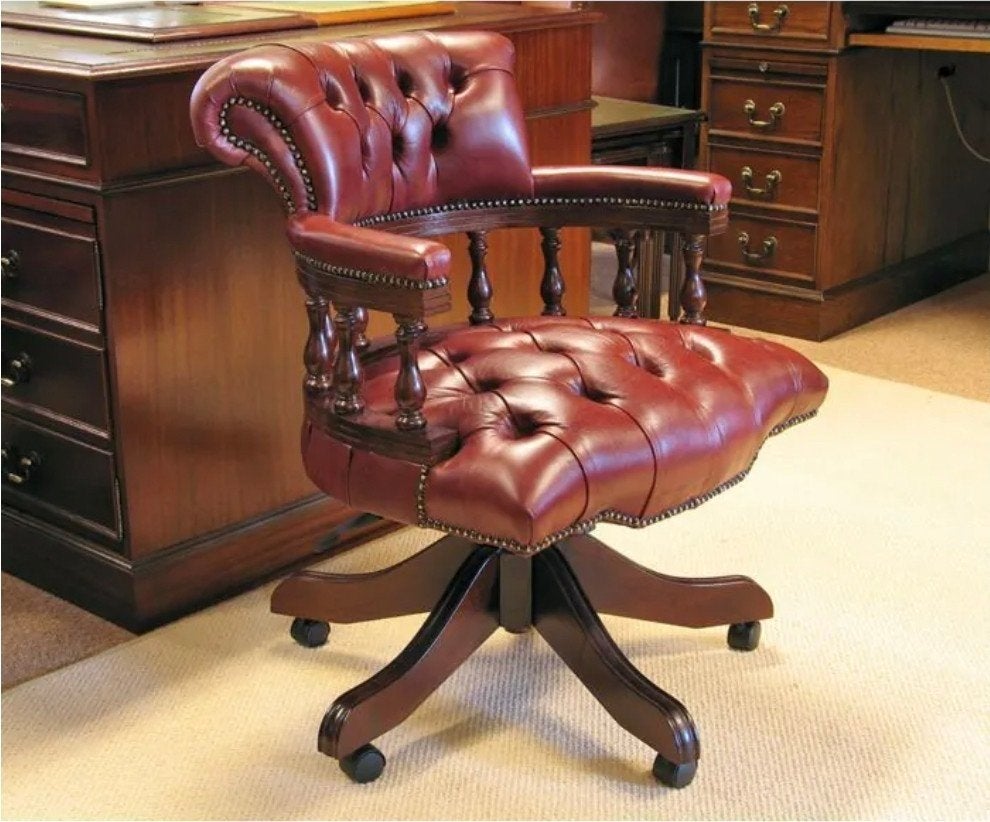 Chesterfield en Kapitein Bureau Stoelen, Gebruikt, Twee, Bruin, Klassiek, Chesterfield, Kapitein