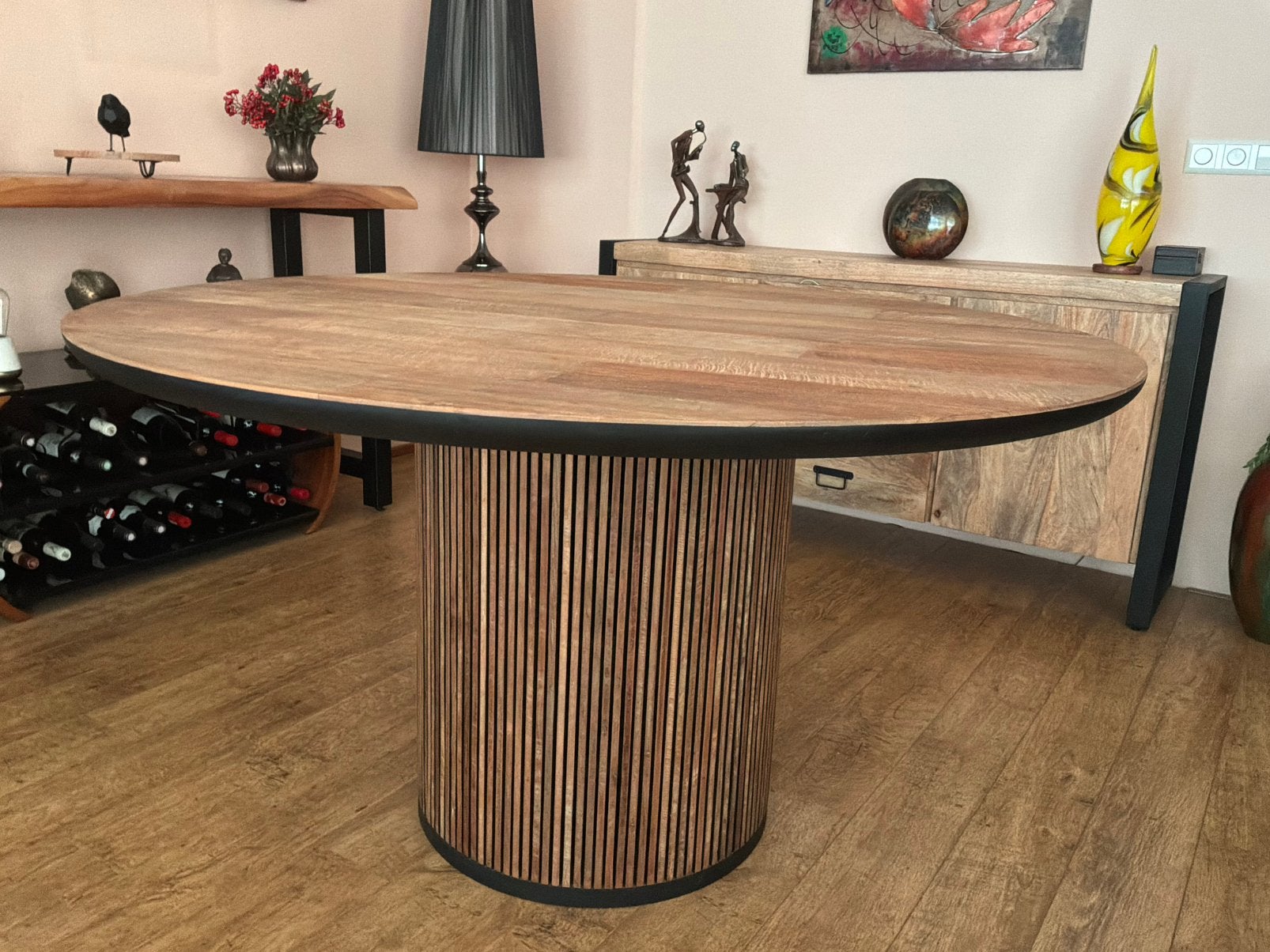 Eetkamertafel diameter 140cm., Ophalen, 100 tot 150 cm, Zo goed als nieuw, Teakhout