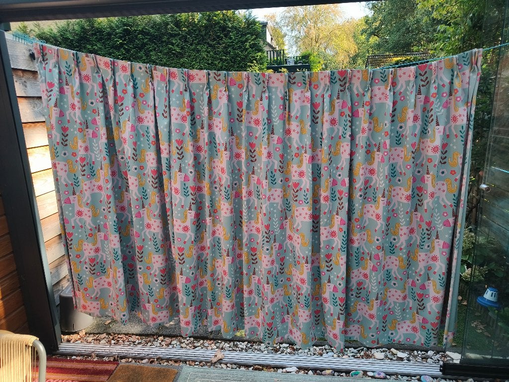 Groot gordijn met eenhoornprint, zelf te maken, 440 cm, Kwantum, Groen, Plooiafwerking