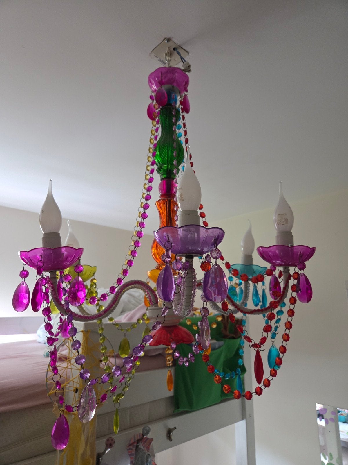 Kleurrijke kroonluchter lamp voor kinderkamer, Ophalen, Gebruikt, Metaal, Speels, Kleurrijk, Kinderkamer