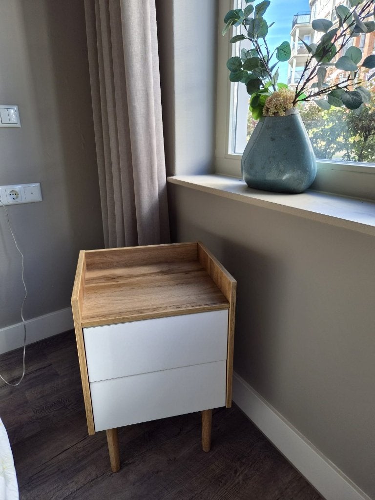 Modern nachtkastje met 2 lades - Hout en wit