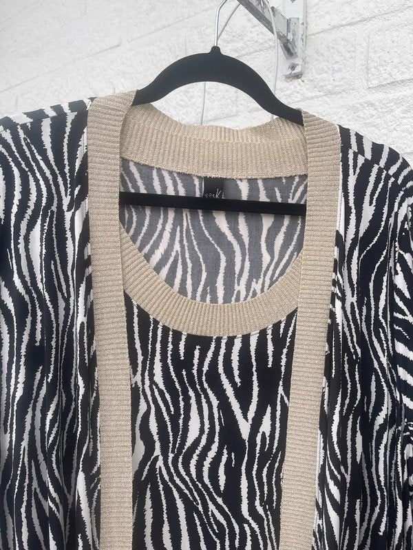 Yoek twinset zwart wit met goud afgezet, Yoek, Shirt of Top, Zo goed als nieuw, Meerkleurig