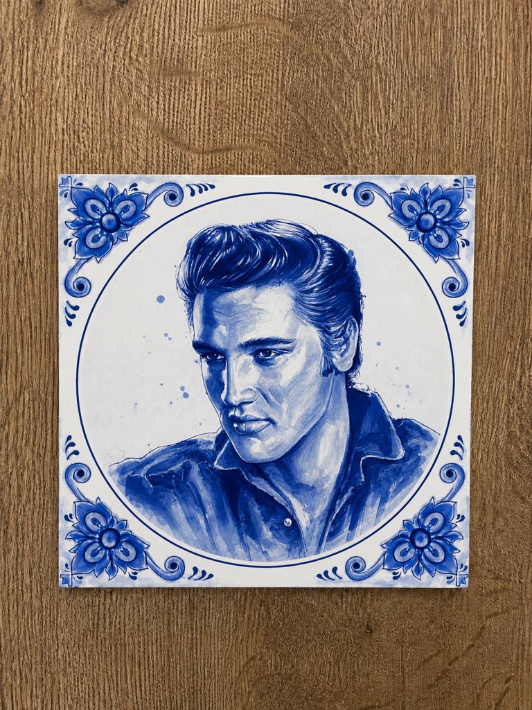 Elvis Presley Delfts Blauw Tegeltje, Antiek en Kunst, Ophalen of Verzenden