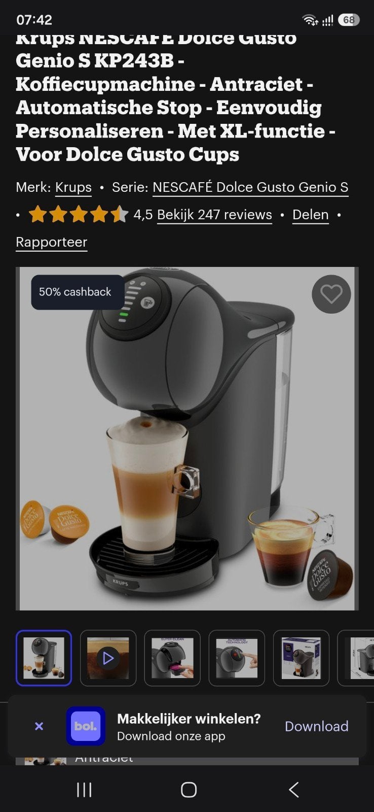 Krups Nescafé Dolce Gusto Genio S KP243B - Zo goed als nieuw, Ophalen, Koffiepads en cups, Koffiemachine, Zo goed als nieuw