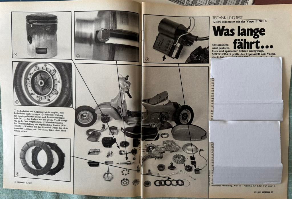 Test uit 1982 12.500 km met Vespa P200E, Verzenden, Zo goed als nieuw, Motoren