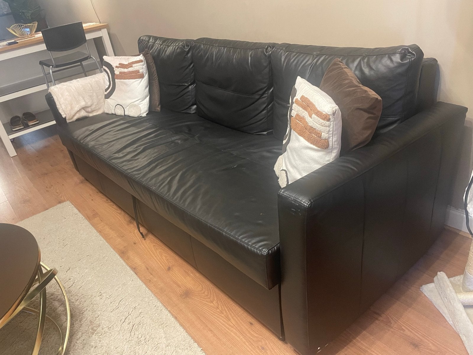 IKEA FRIHETEN 3-zits slaapbank, Bomstad zwart, Ophalen, Gebruikt, Zwart, Tweepersoons
