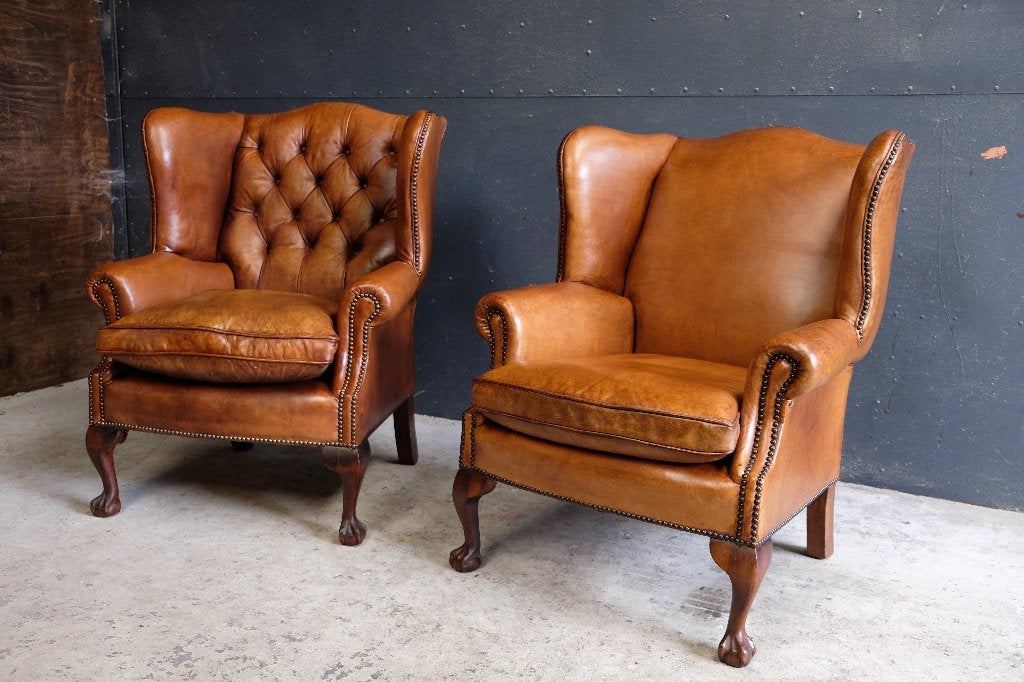 Chesterfield oorfauteuil  -  origineel Engels, Huis en Inrichting, Ophalen, Minder dan 75 cm, Leer, Zo goed als nieuw
