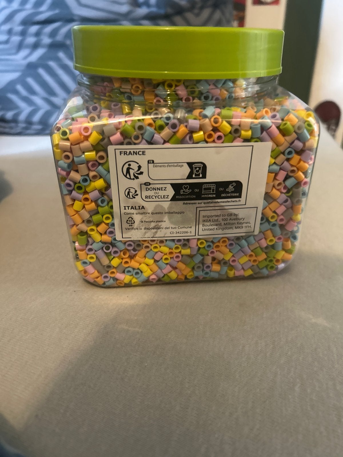 Grote pot met strijkkralen - pastelkleuren, Ophalen, Overige thema's, Nieuw, Meerkleurig