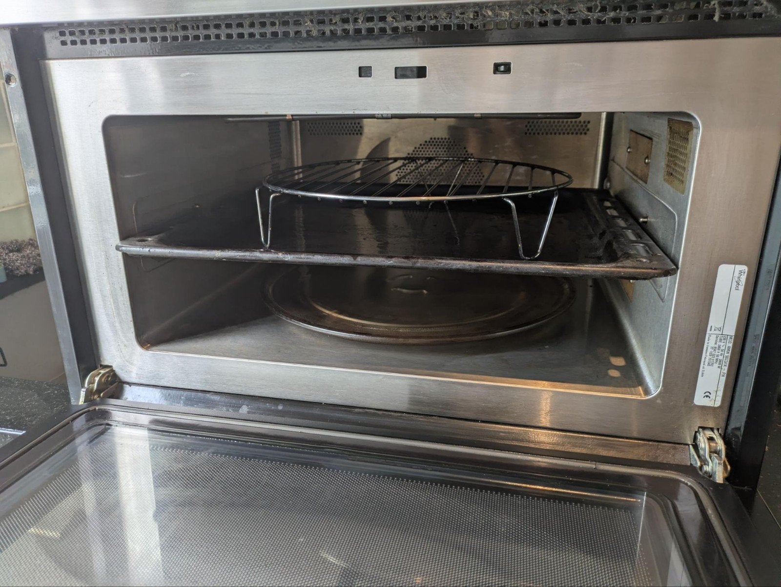 Whirlpool AMW 502/IX inbouw combimagnetron, Witgoed en Apparatuur, Ovens, Gebruikt, Inbouw, Combi-oven, Whirlpool, Draaiplateau
