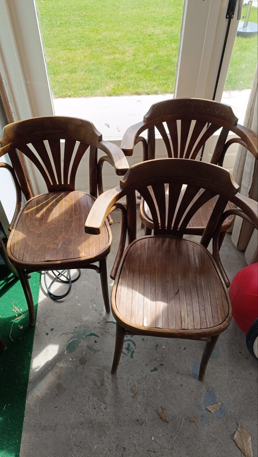 7x houten caféstoelen met armleuning, Ophalen, Gebruikt, Bruin, Vijf, Zes of meer stoelen