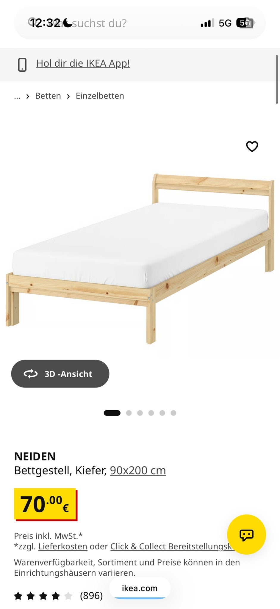 IKEA NEIDEN Bedframe, grenen, 90x200 cm, Huis en Inrichting, Ophalen, 90 cm, Zo goed als nieuw, 200 cm
