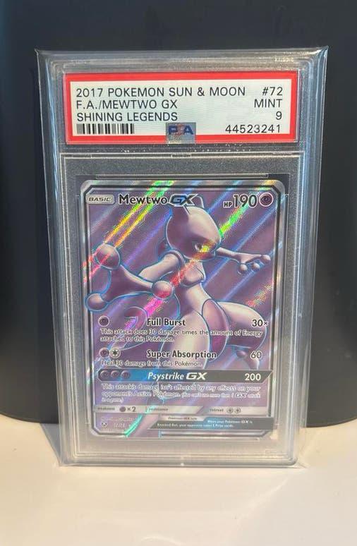 PSA 9 Mewtwo GX Full Art - Shining Legends Pokémon Kaart, Ophalen of Verzenden, Zo goed als nieuw, Losse kaart, Foil
