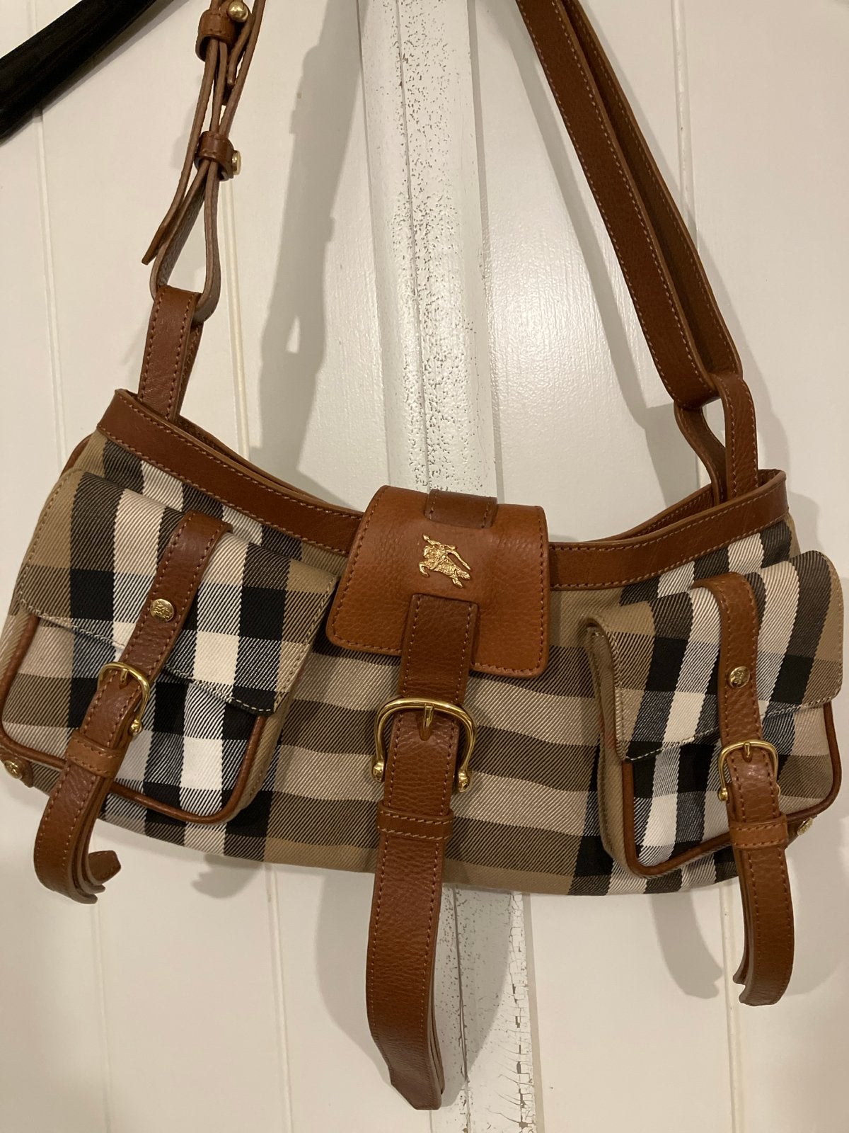 Burberry Schoudertasje in Nova Check met Leerdetails, Ophalen of Verzenden, Gebruikt, Bruin, Schoudertasje