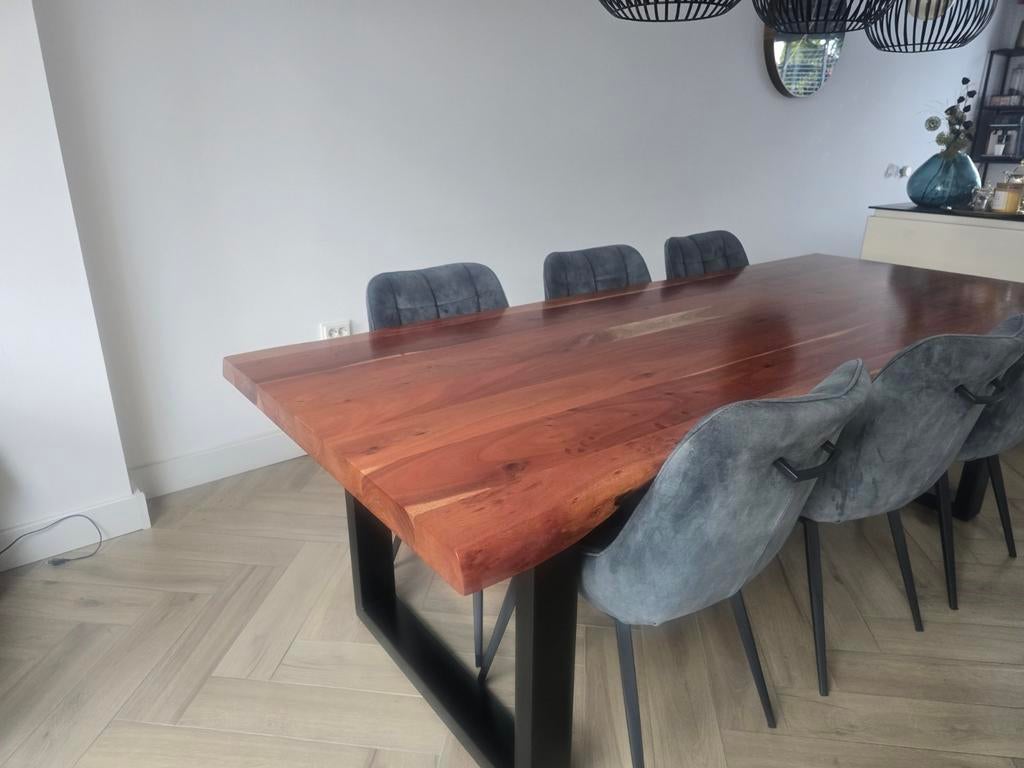 Prachtige Massieve Boomstamtafel – Industrieel Design, 200 cm of meer, Zo goed als nieuw, Rechthoekig, 50 tot 100 cm