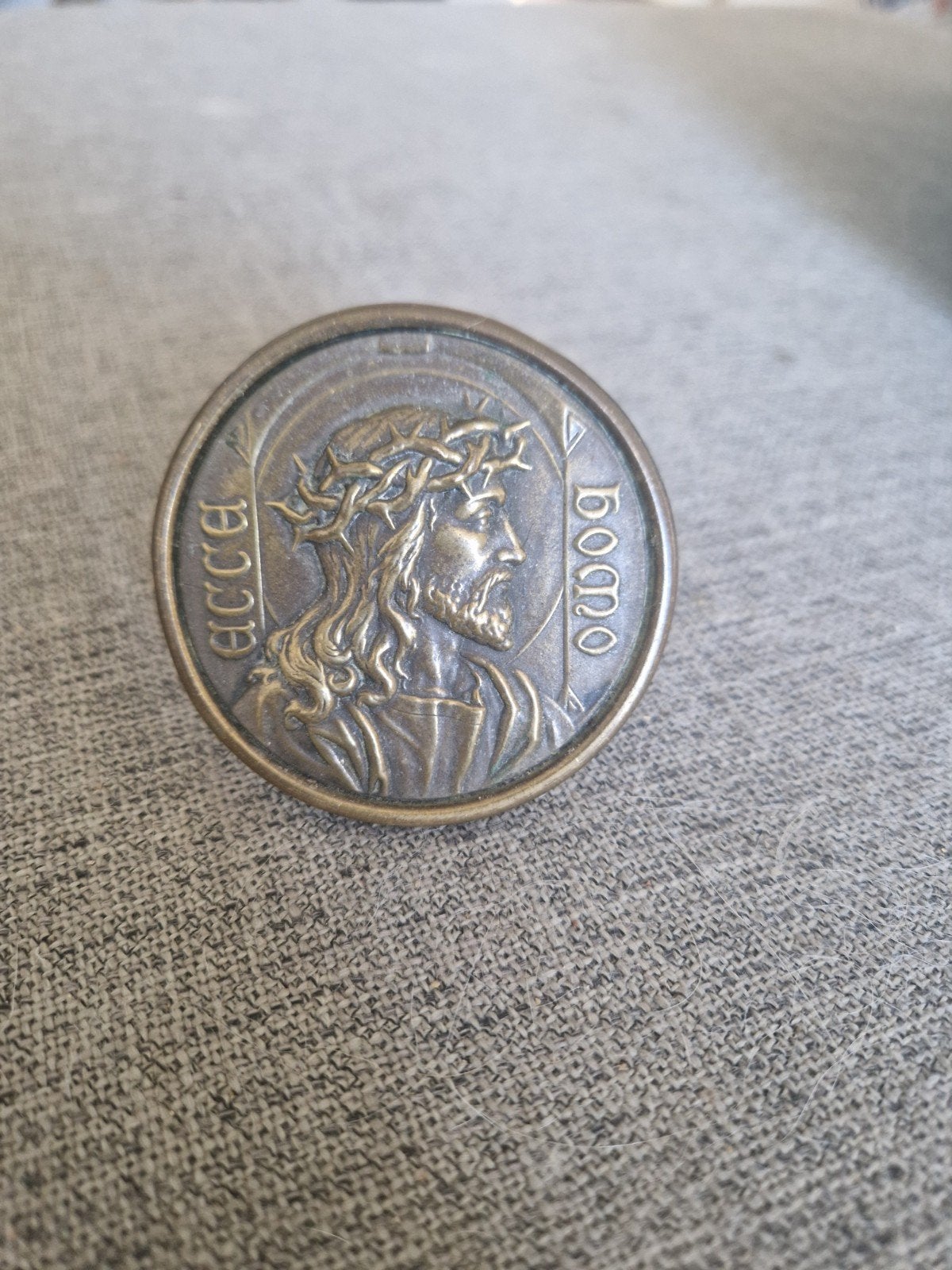 Vintage religieuze medaille Ecce Homo – Jezus, Ophalen of Verzenden