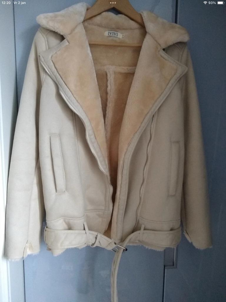IVIVI Crèmekleurige Bikerjack met Teddy Voering - Maat S, Kleding | Dames, Jassen | Winter, Ophalen of Verzenden, Zo goed als nieuw