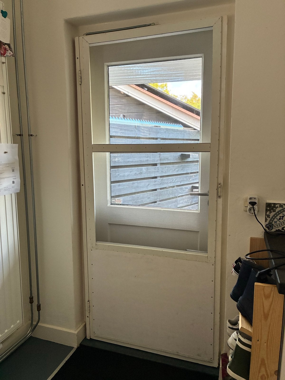 Hordeur met veer - 91x200 cm, Ophalen, Gebruikt, 80 tot 100 cm, Hordeur