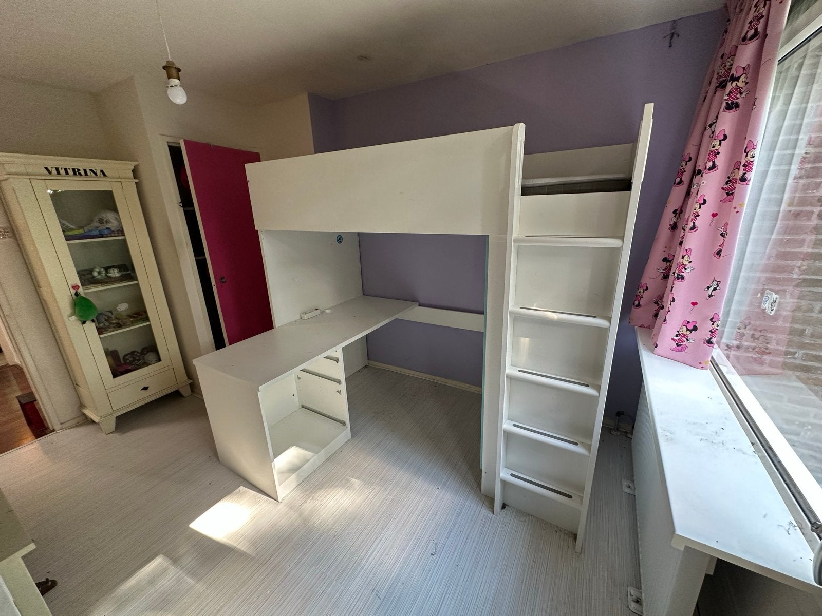 IKEA Hoogslaper met bureau, kast en lades - Wit/Turquoise, Ophalen, 85 tot 100 cm, Gebruikt, Hoogslaper of Stapelbed