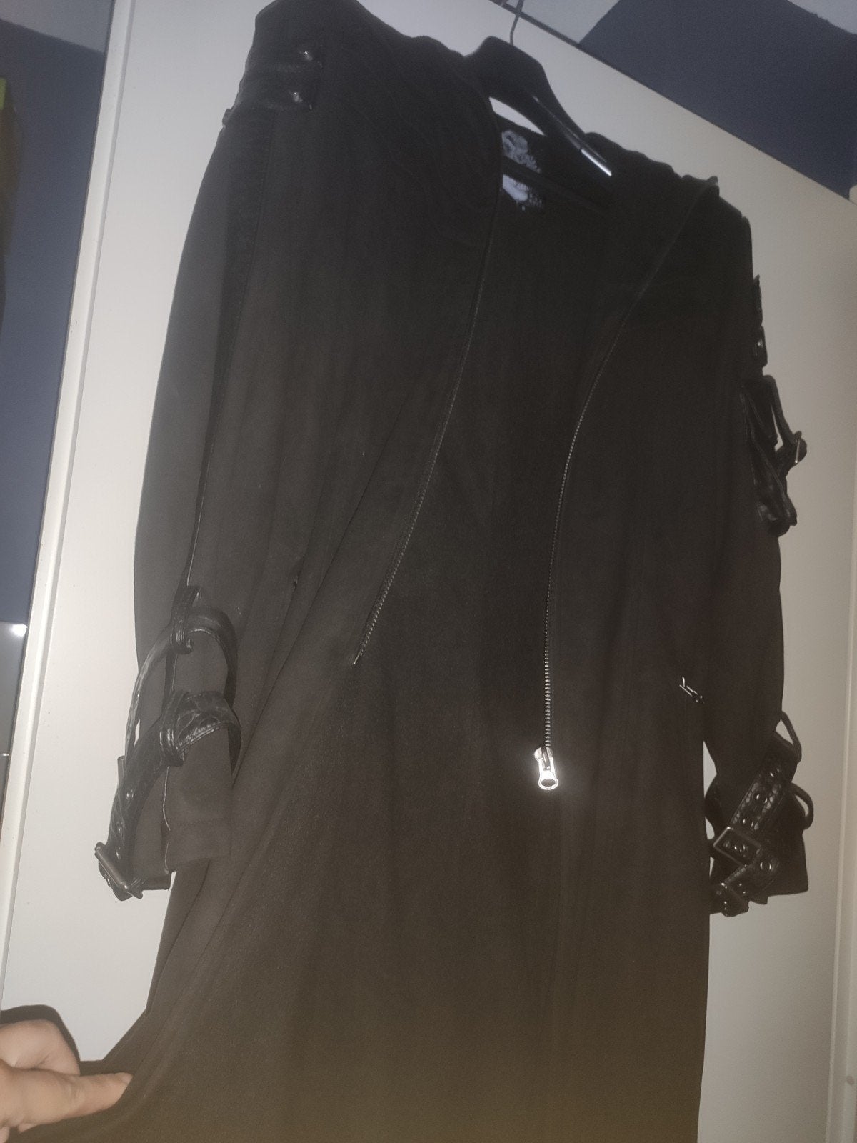 punk rave lange gothic trenchcoat jas te koop !, Zwart, Ophalen of Verzenden, Maat 36 (S), Punk rave