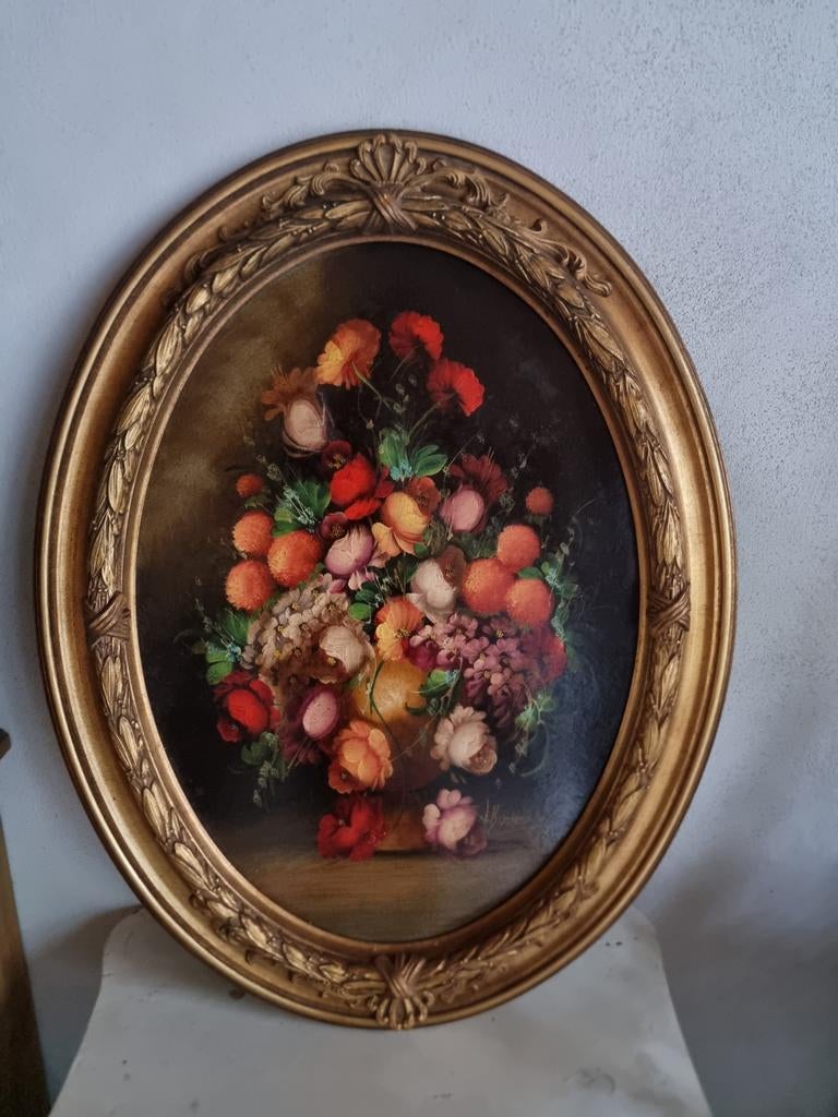 Olieverf schilderij bloemen stilleven E95, Antiek en Kunst, Kunst | Schilderijen | Klassiek, Ophalen