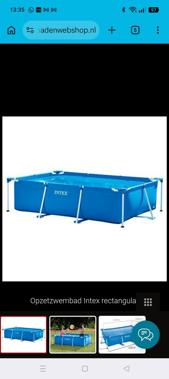Intex Zwembad 1.80x2.80 met zandfilterpomp en solar koepel, Tuin en Terras, Ophalen, Gebruikt, Opzetzwembad, Rechthoekig