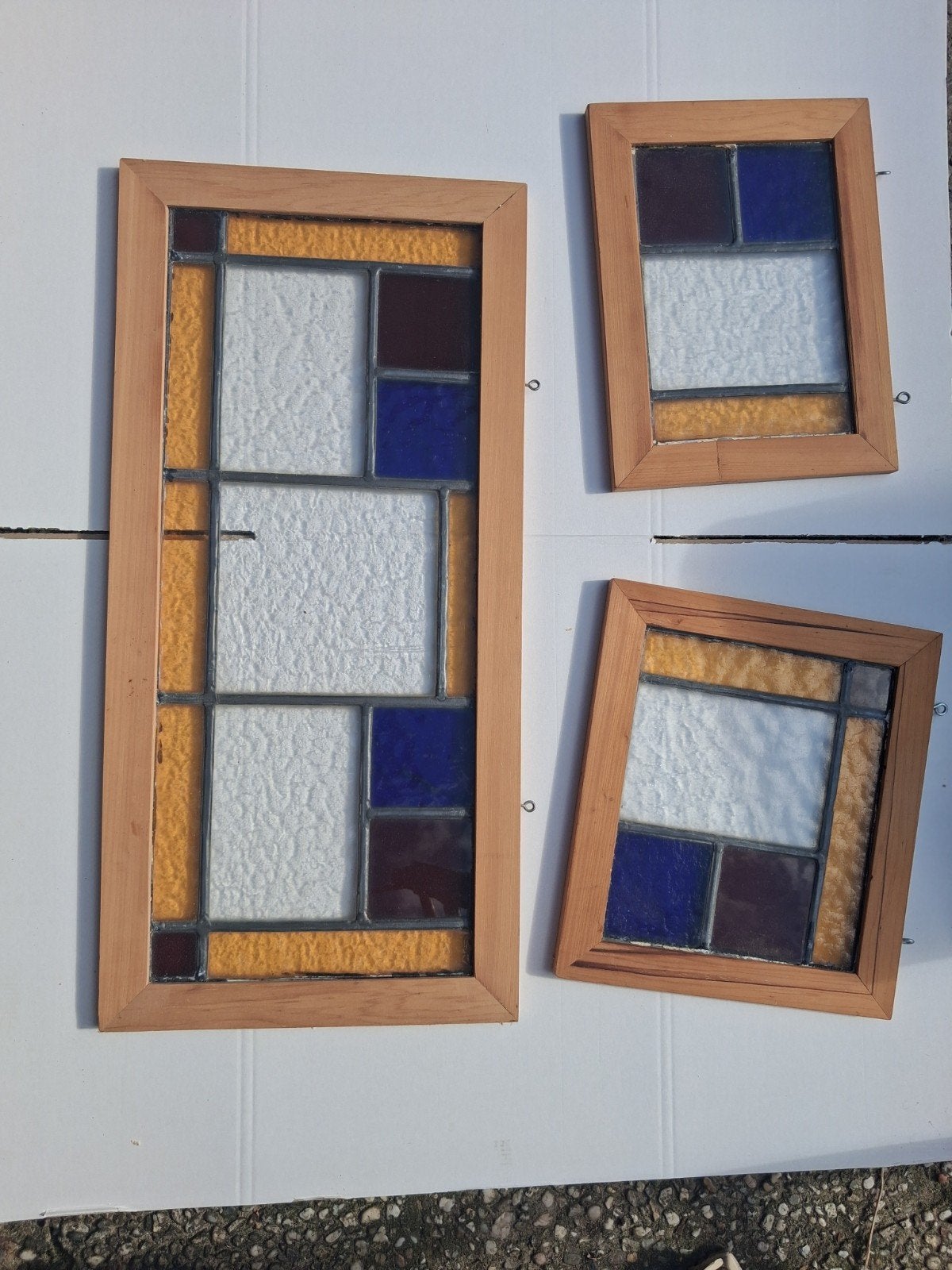 Set van 3 mooie glas-in-lood panelen, Huis en Inrichting, Ophalen, Gebruikt, Hout, Meerkleurig