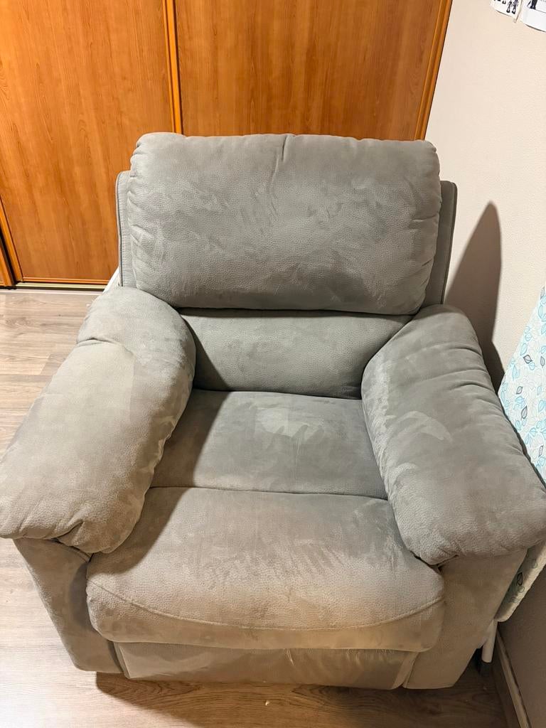 Verstelbare relaxfauteuil grijs, Huis en Inrichting, Ophalen, Minder dan 75 cm, Zo goed als nieuw, Stof