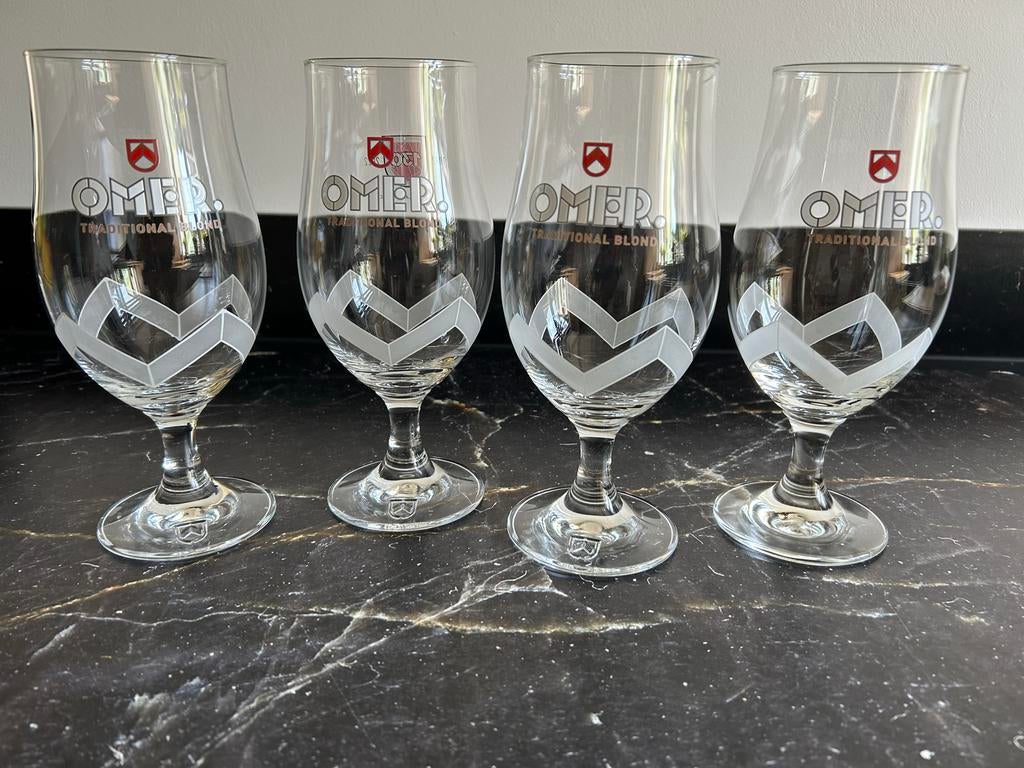 4 Omer bierglazen, incl. 130 jaar Limited Edition, Verzamelen, Biermerken, Nieuw, Glas of Glazen, Overige merken, Ophalen of Verzenden