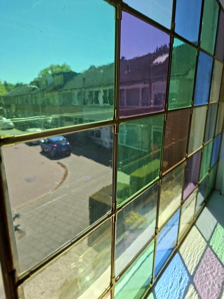 Glas in lood paneel in lijst - goede staat, Ophalen, Gevelraam of Ruit, Gebruikt, Glas in lood