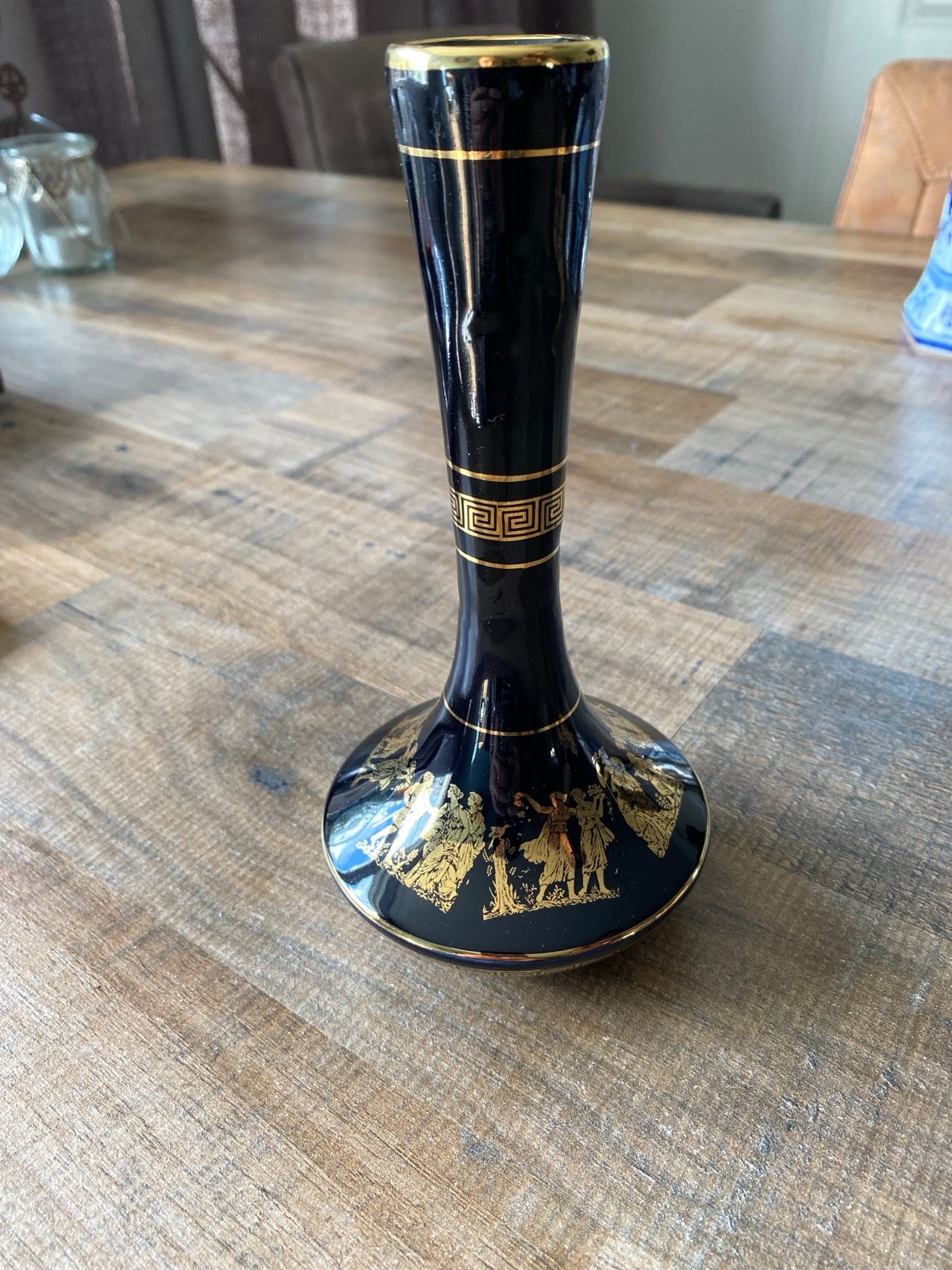 Prachtige donkerblauwe vaas met 24K gouden decoratie, Antiek en Kunst, Ophalen of Verzenden