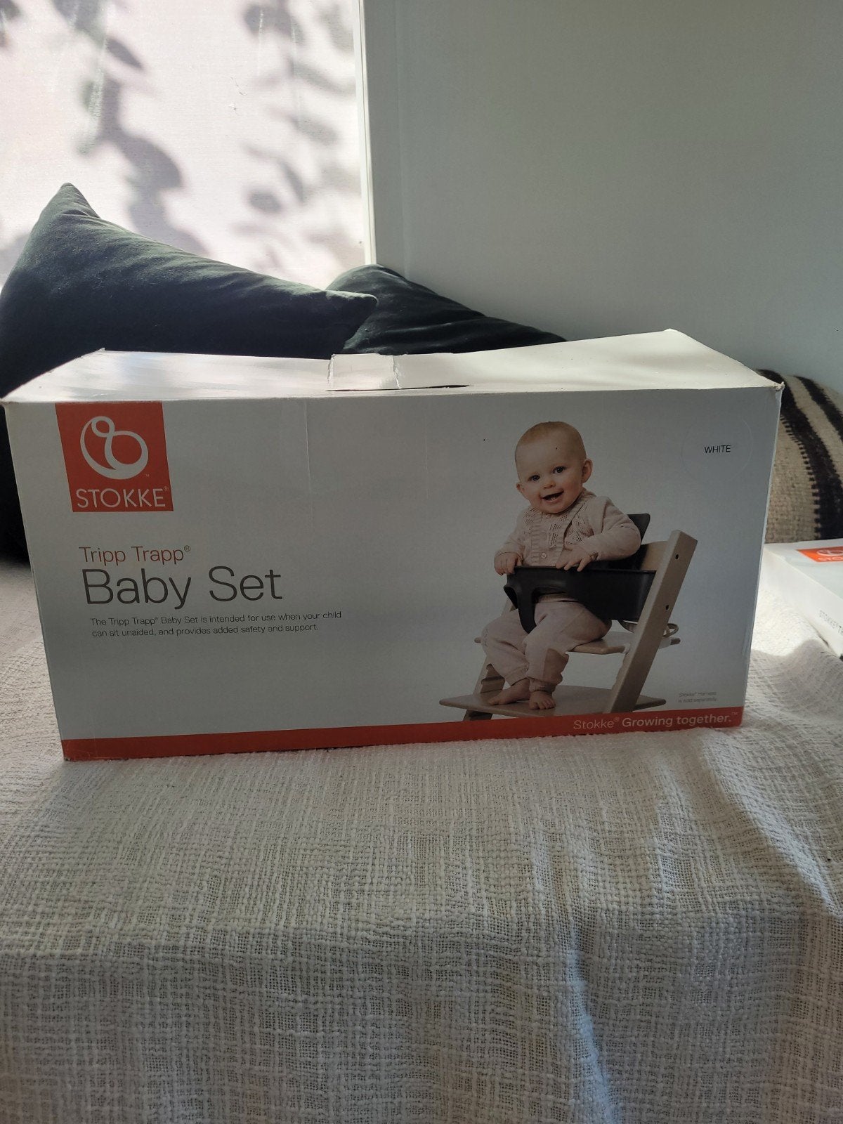 Stokke witte Tripp Trapp Baby Set & Tray met kussens, Ophalen, Gebruikt, Meegroeistoel, Gordel(s)