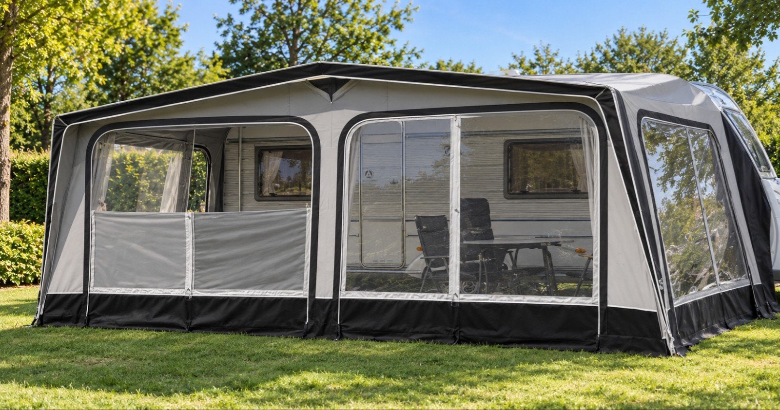 LUXE en zeer COMPLETE 4-persoons lmc dominant met voortent, Rondzit, 6 tot 7 meter, LMC en Münsterland, Luifel