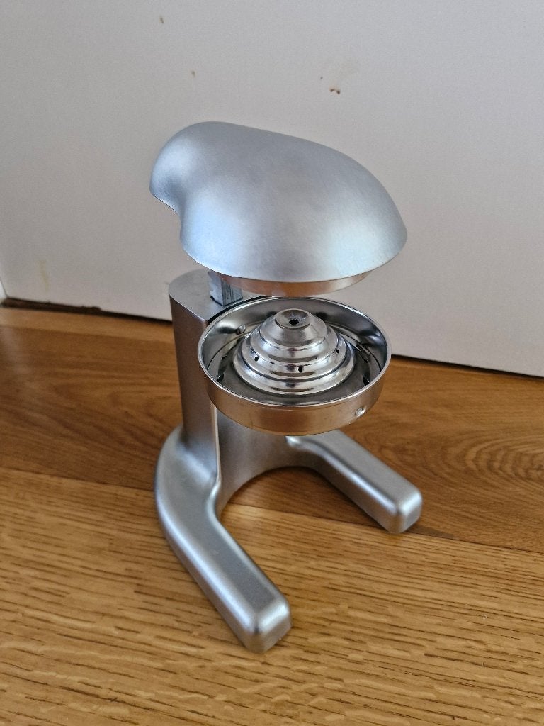 Vintage citruspers hefboommechanisme - zilverkleurig metaal, Ophalen of Verzenden, Gebruikt