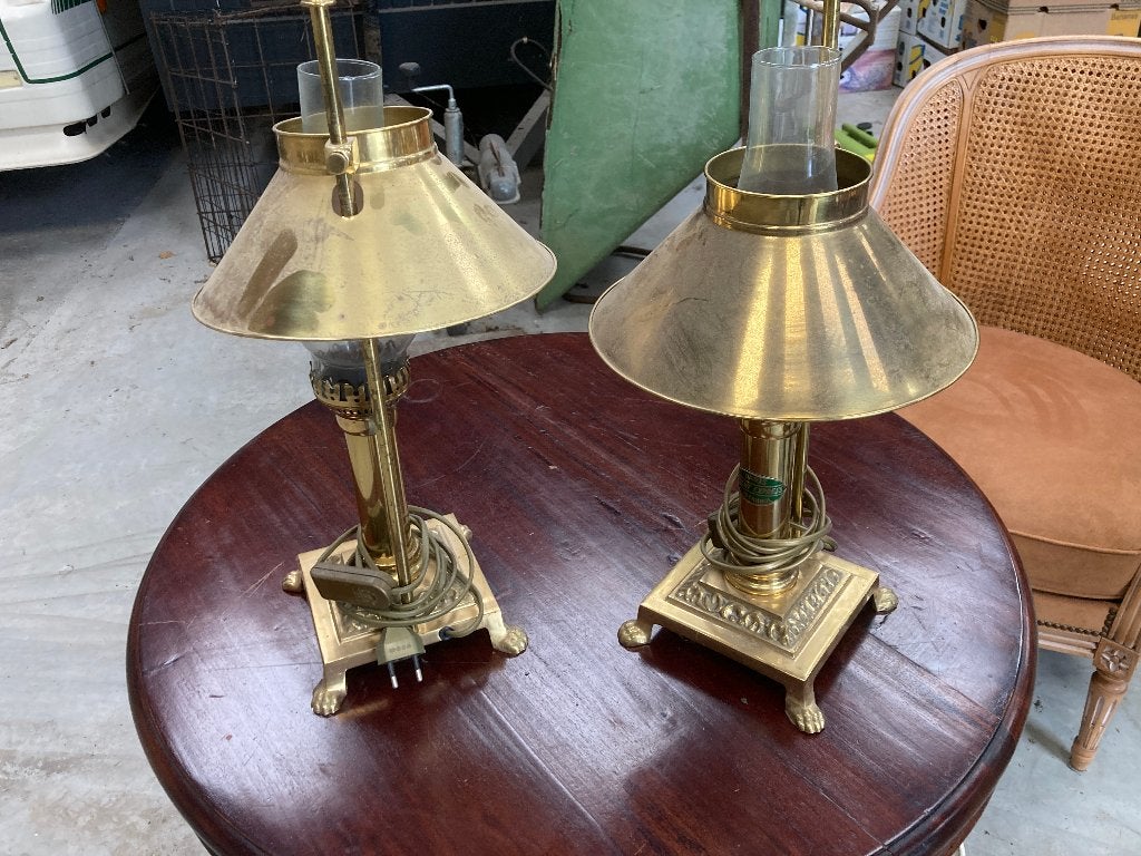 Set van 2 antieke messing tafellampen, Ophalen of Verzenden