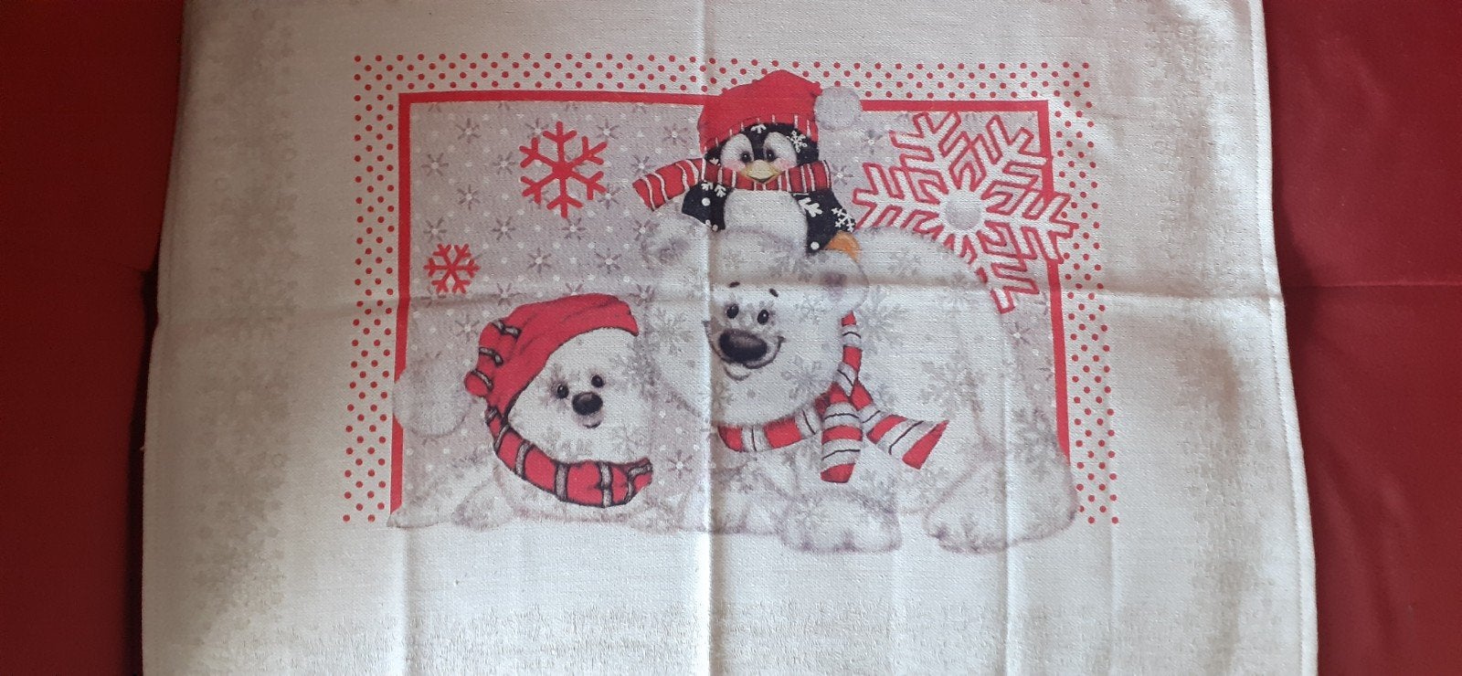 KERST. Nieuw Linnen Theedoek 46x60 cm met Winterse Print, Linnen, Meerkleurig, Nieuw, Theedoek of Handdoek
