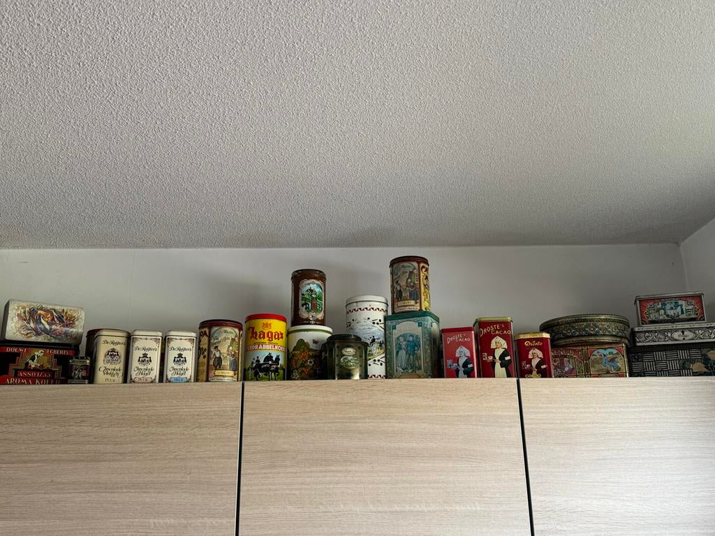 Verzameling vintage koektrommels en blikken, Verzamelen, Blikken, Ophalen, Gebruikt, Overige, Overige merken