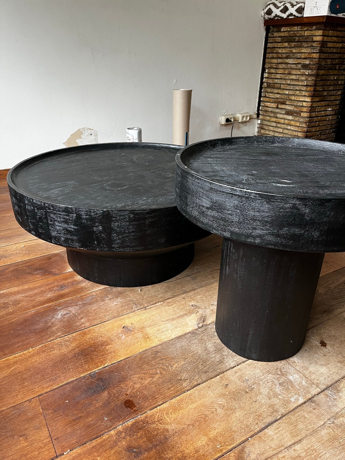 Westwing Benno Salon- en Bijzettafel Set - Zwart Mangohout, Ophalen, Gebruikt, Rond, 50 tot 100 cm