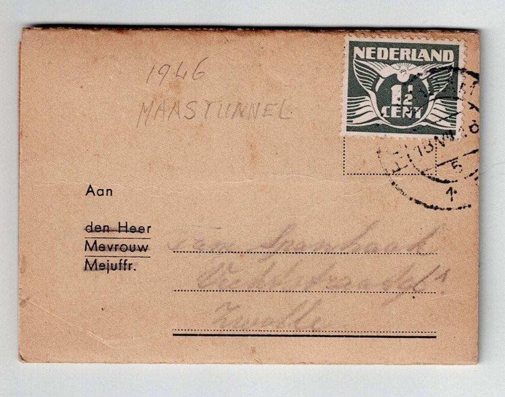 klein envelopje met foto's Maastunnel, Ophalen of Verzenden, Na 1940, Gestempeld