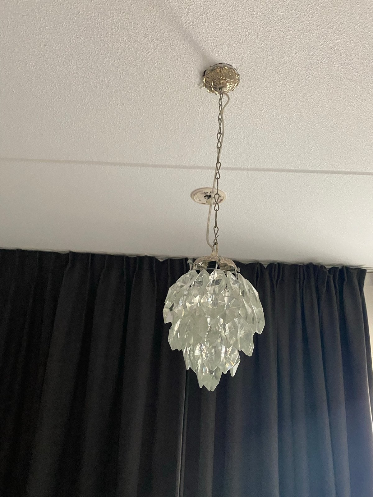 Vintage/retro Hanglamp met Kristallen Bladeren, Ophalen, Gebruikt, Glas, E27 (groot)