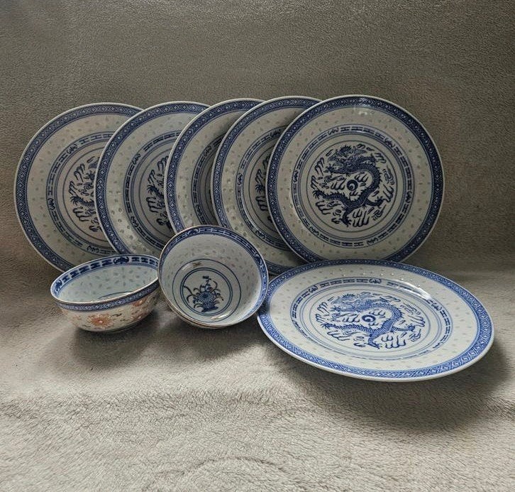 Vintage Chinees Servies: Drakenborden en Rijstkommen, Huis en Inrichting, Keuken | Servies, Aziatisch, Gebruikt, Overige merken